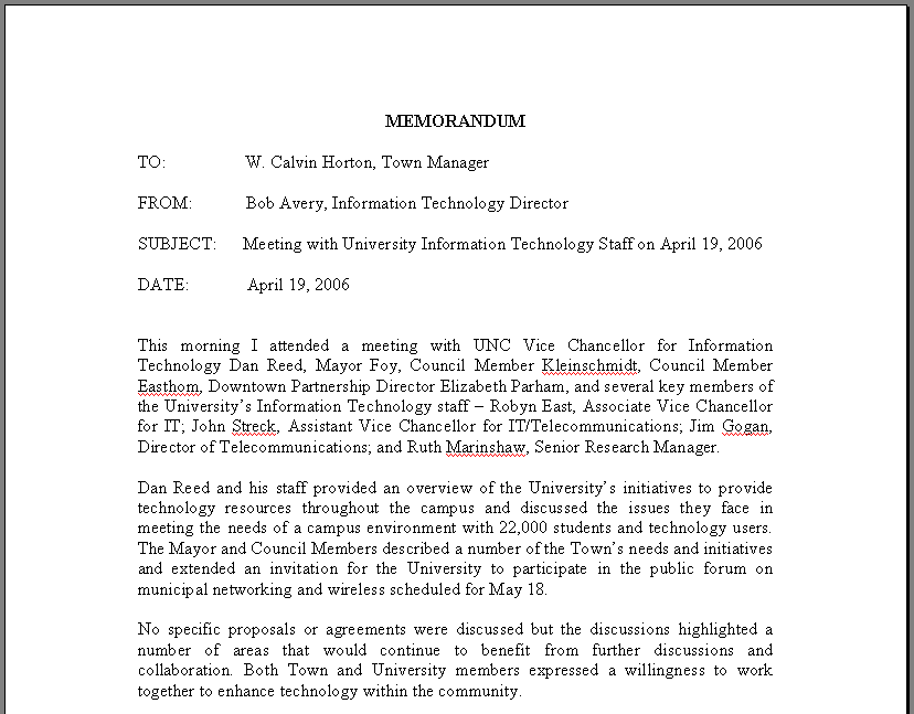 memorandum memorandum-from Chapel Hill IT Dept